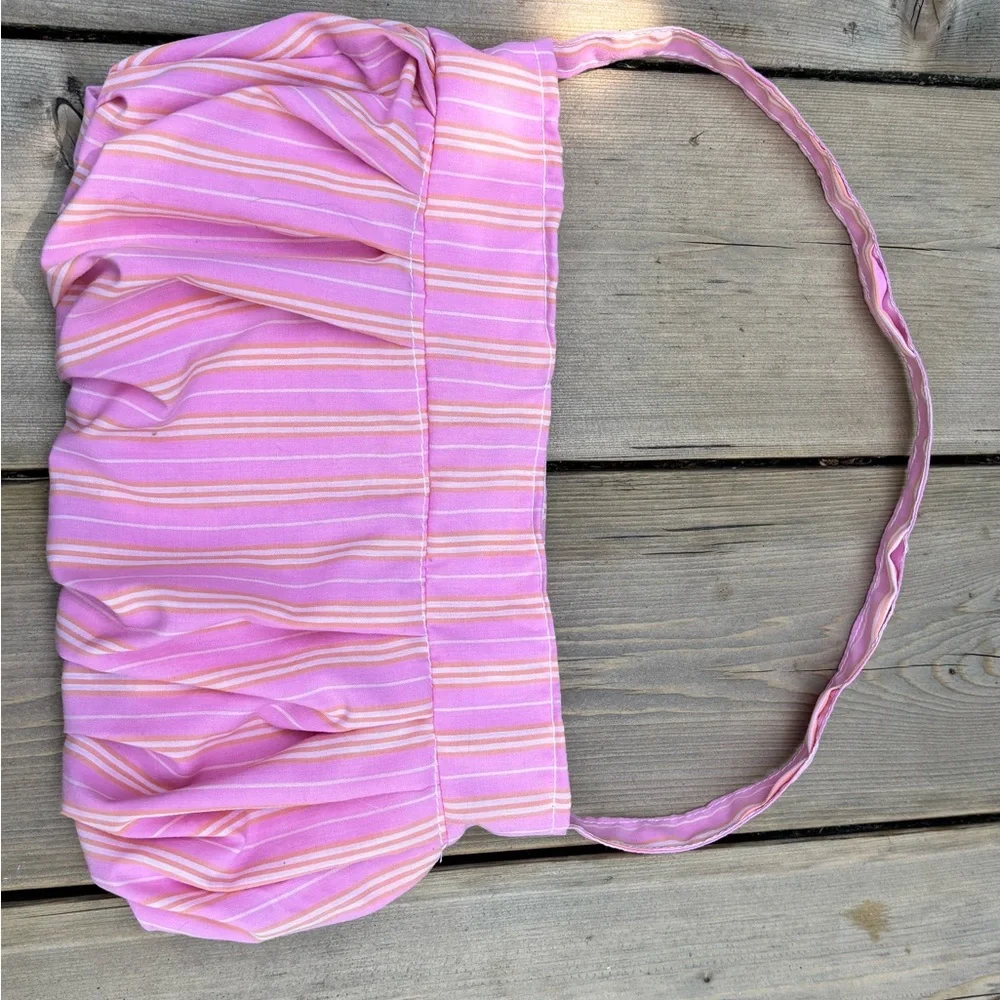 Pink Striped Shoulder Bag with Ruched Detail - Picture 3 of 8